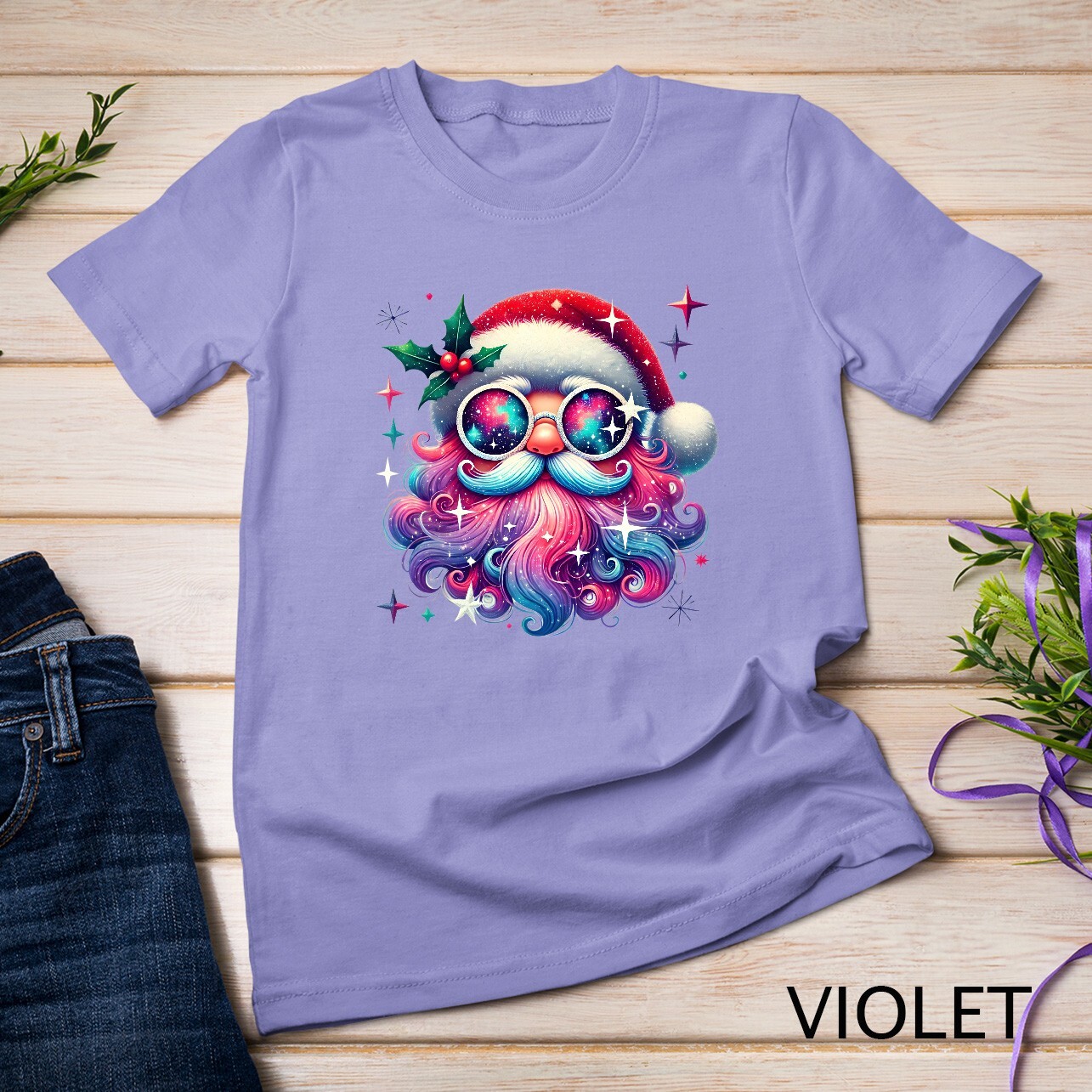 Colorful Santa Claus Rainbow Beard #1 Funny Christmas Shirt Unisex T-shirt