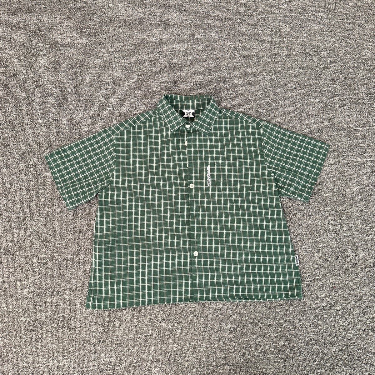 Mertra letter-printed checked shirt – loose-fitting casual short-sleeved shirt