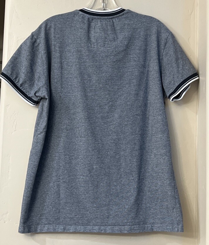 Scott James Men’s Blue Stretch V Neck Shirt W/Button Pocket & Contrasting Trim