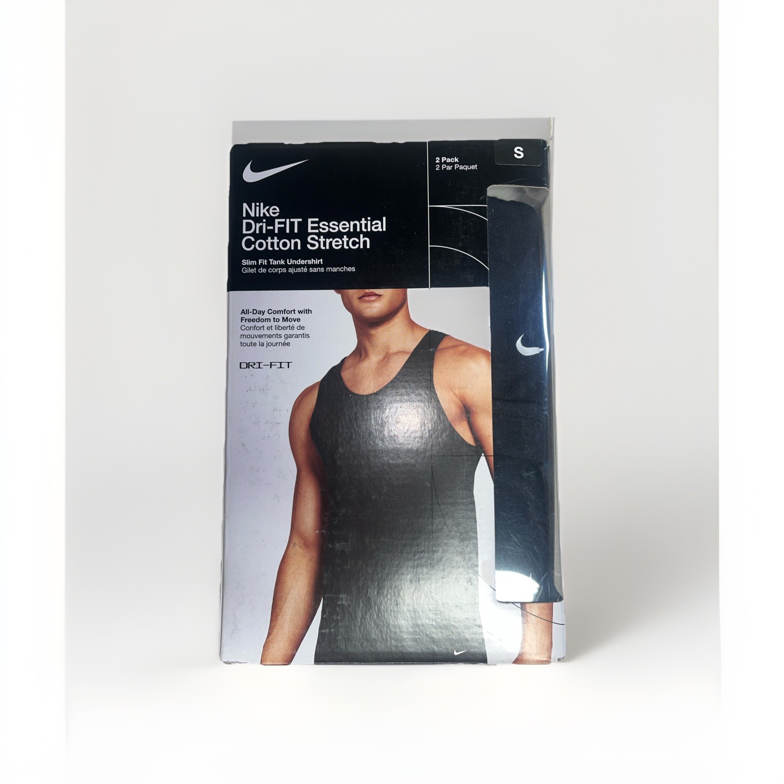 Nike Dri-FIT All Day Cotton Stretch Tank 2-Pack S – Slim Fit Comfort -OPEN BOX