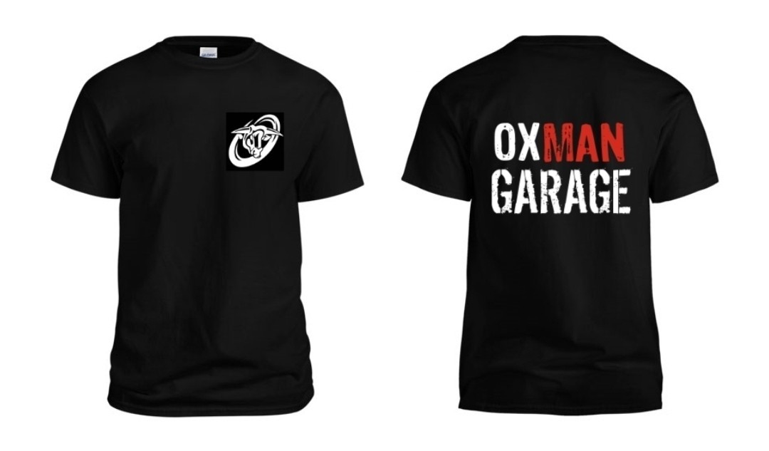 Oxman Garage T-Shirt Black 100% Cotton Digital Print Donate for Cancer