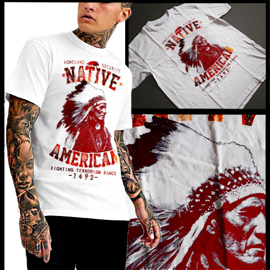 Native American Indian Chief With Headdress Men Short Sleeve T-Shirt New cotton