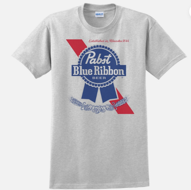 Pabst Blue Ribbon Beer T-shirt,White,Gray,100%cotton,tshirt men’s unisex