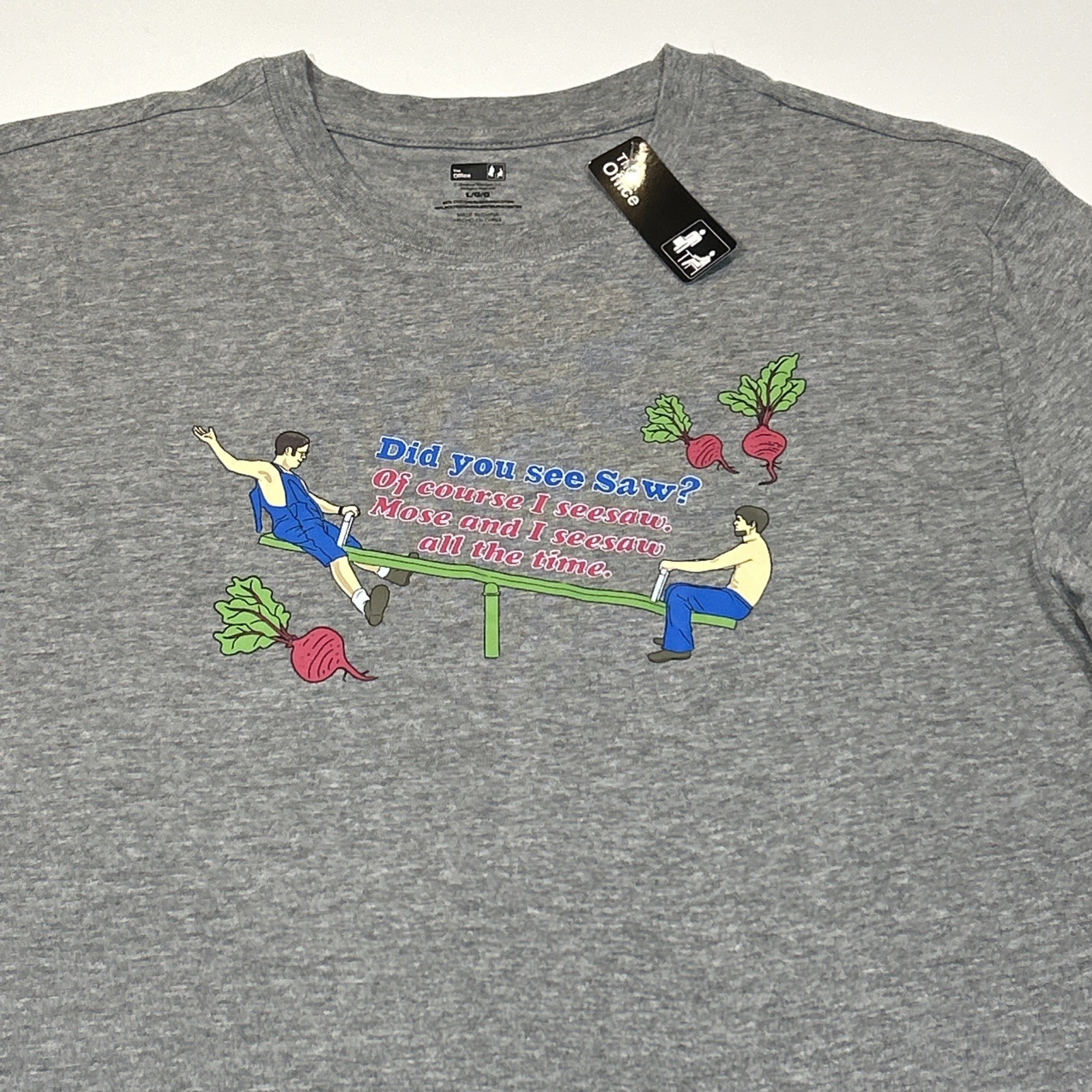The Office Schrute Farms Dwight Mose Seesaw Graphic T Shirt Mens Large NWT