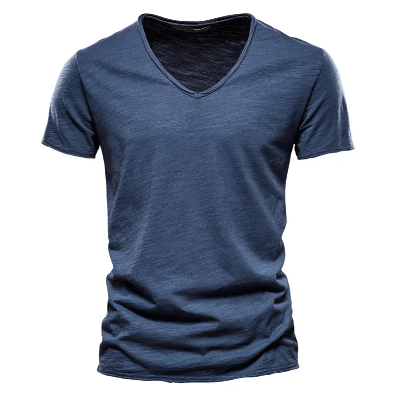 100% Cotton Men T-shirt V-neck Lightweight Summmer Slim Fit T-shirts Male Tops
