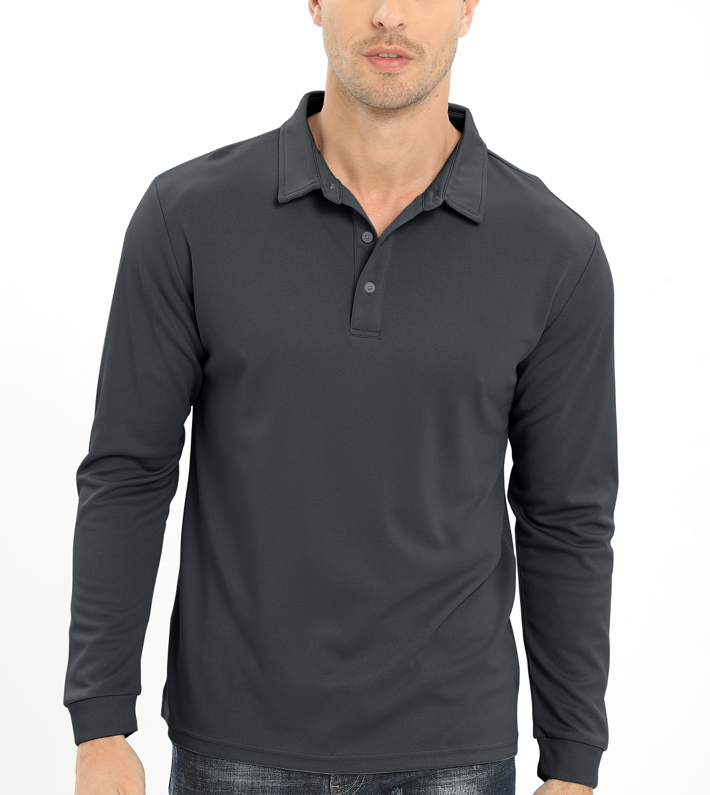 Men’s Polo Shirt Long Sleeve Outdoor Golf T Shirt 3-Button Quick Dry Lightweight