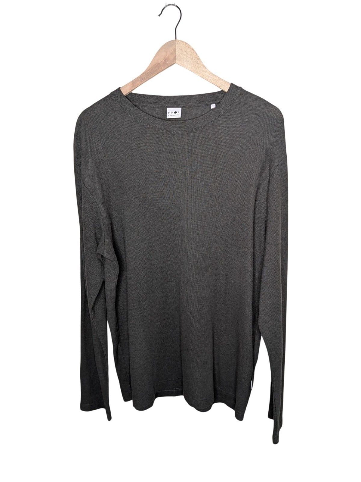 No Nationality NN07 Clive Long Sleeve Dark Gray Waffle Knit Shirt Size Large
