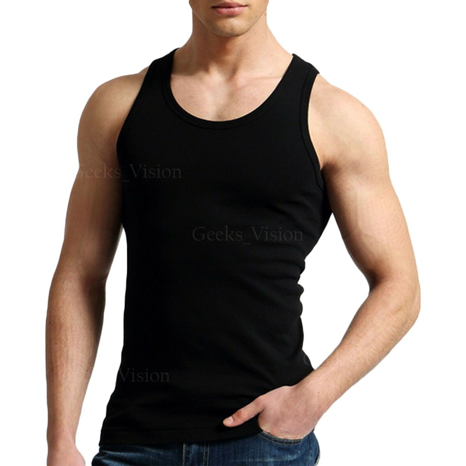 2 Pack Men’s White /Black A-Shirt TANK TOP ” 100% Cotton ” Size up to 4XL