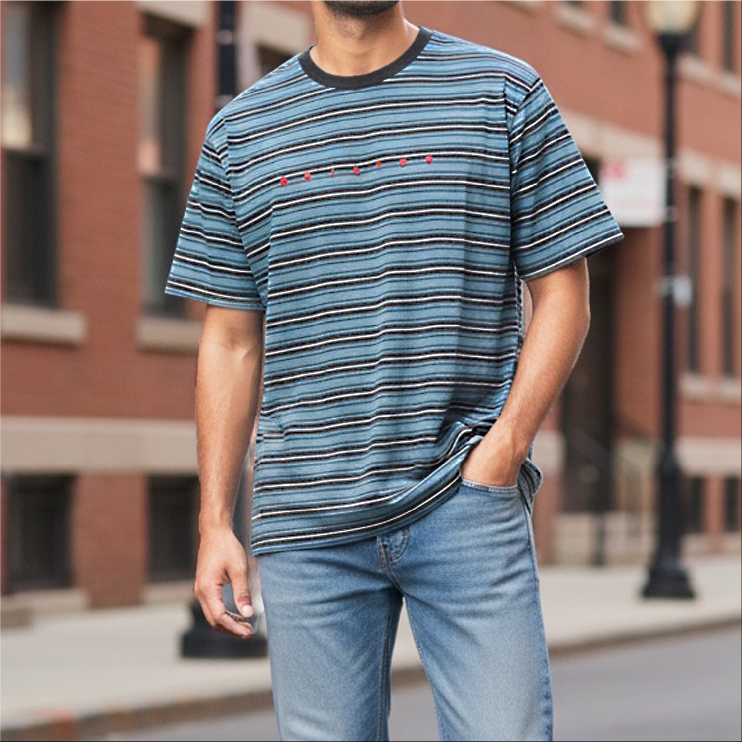 Ringer Surf T-Shirt Striped Mens Casual Tee California Streetwear Brixton Logo