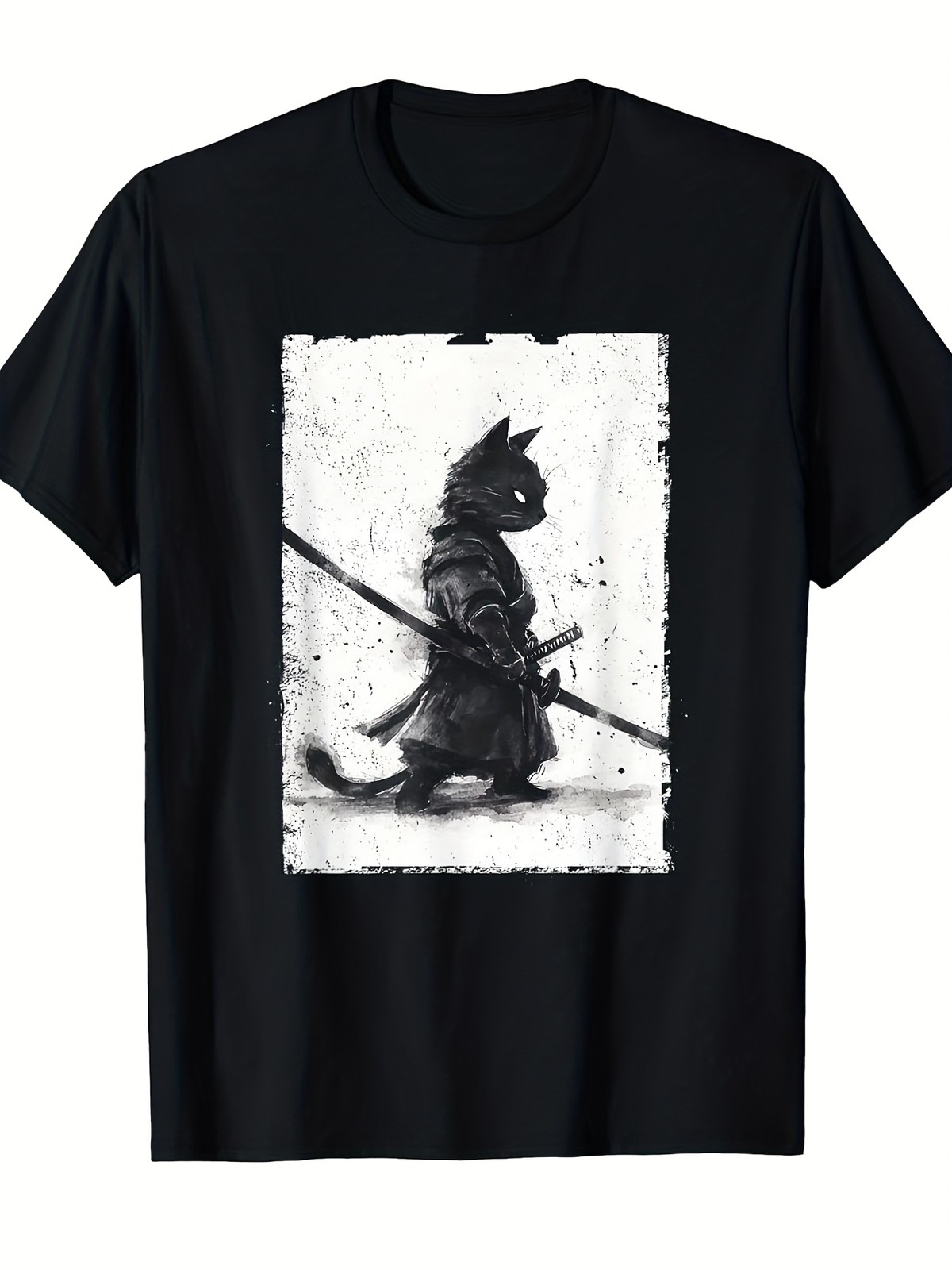 Vintage Ukiyo-e Samurai Cat Graphic T-Shirt Japanese Retro Art Tee