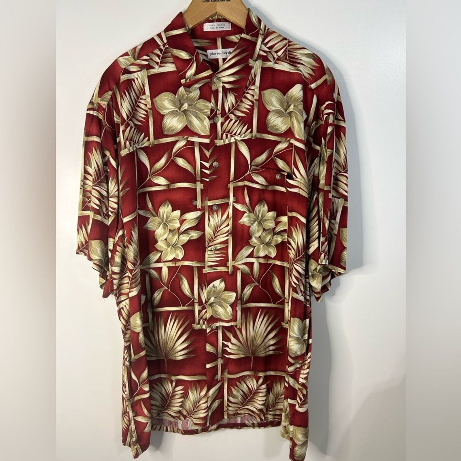 Pierre Cardin Casual floral. Red and Cream Button Down Shirt. 100% Rayon .