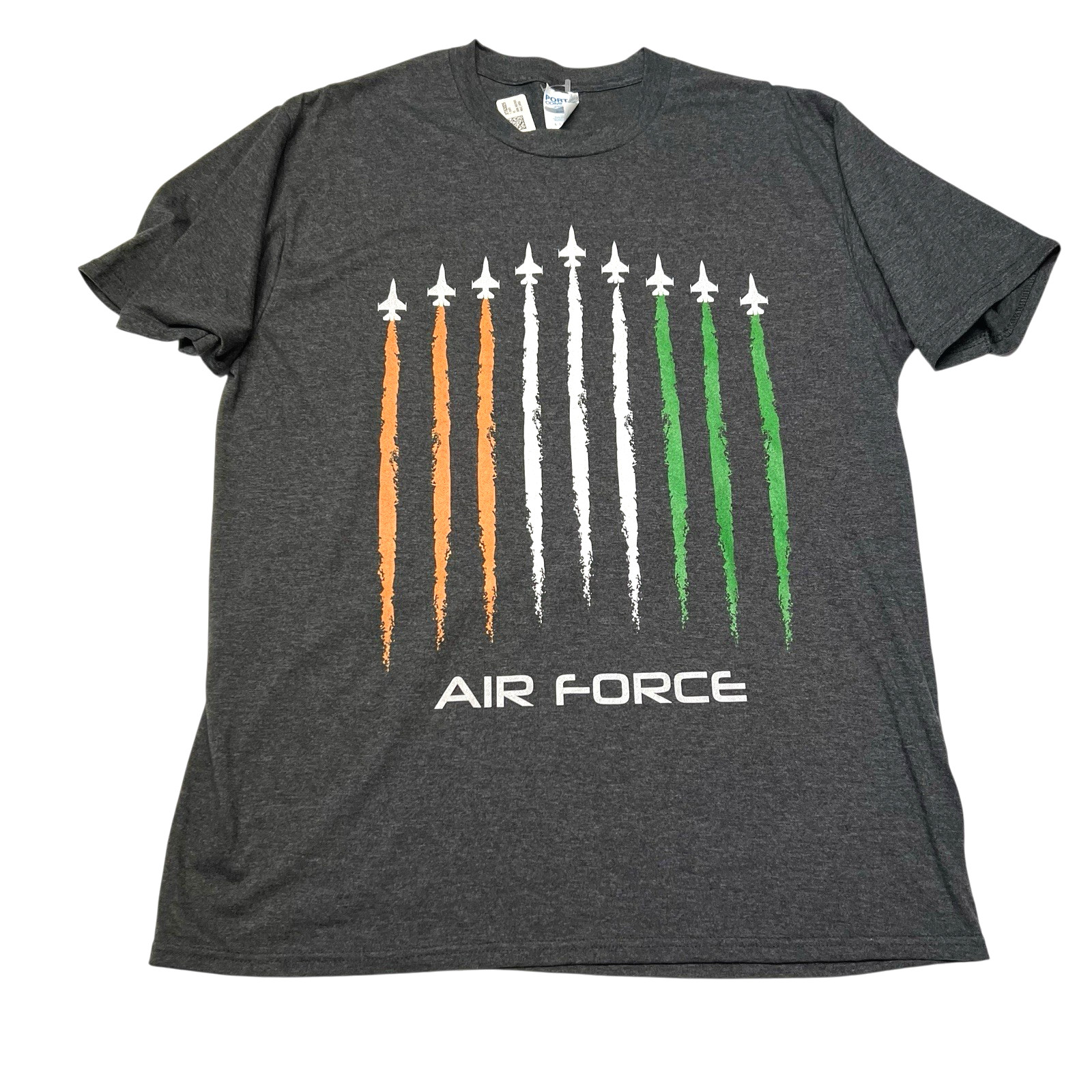 New Port & Company Air Force T Shirt Large Orange White Green India Flag Colors