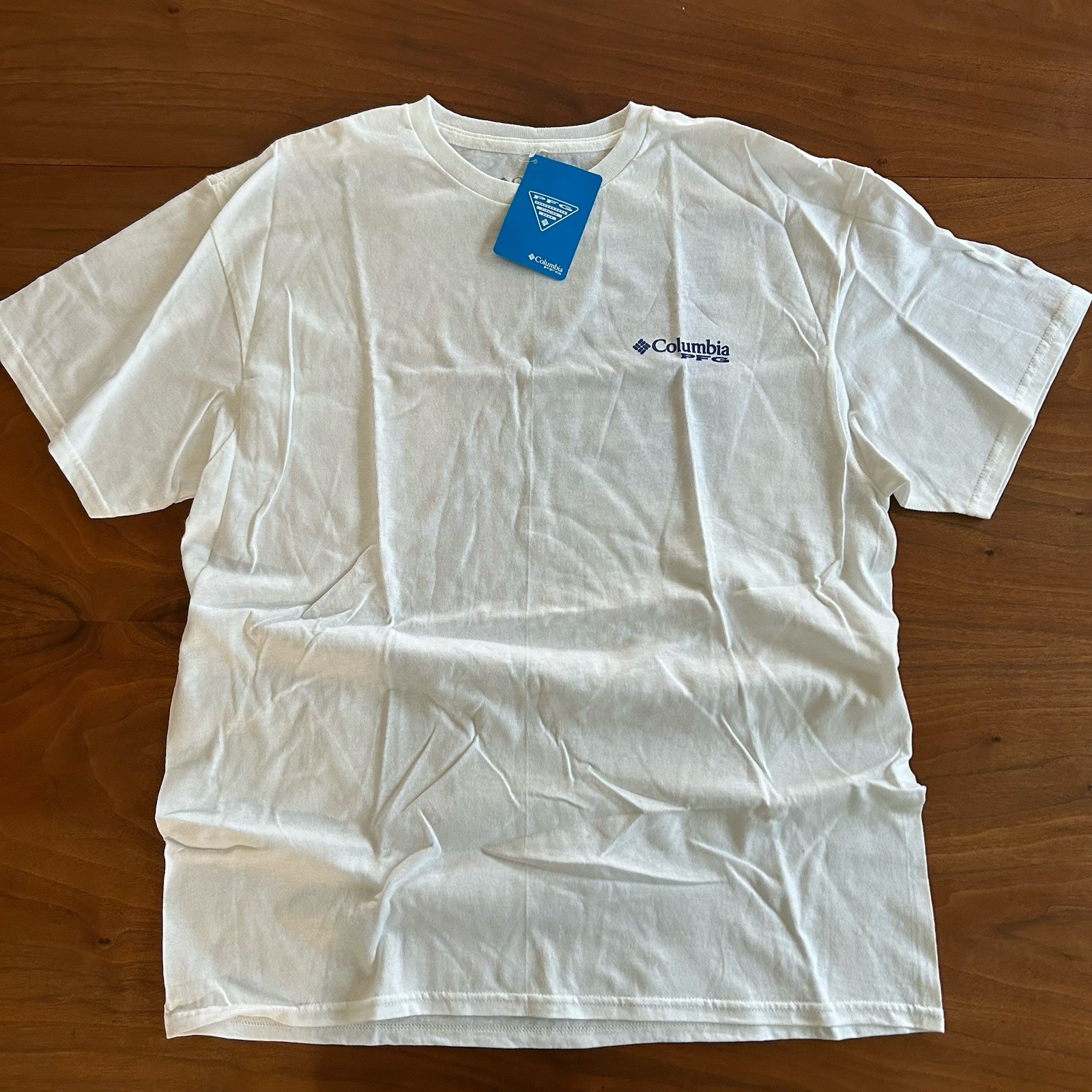 NEW Columbia Shirt Mens Sz Large White PFG Fish American Flag Fishing Outdoor