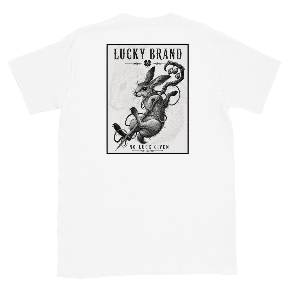 Lucky Brand No Luck Given Graphic Tee Dark Gothic Rabbit Streetwear Shirt