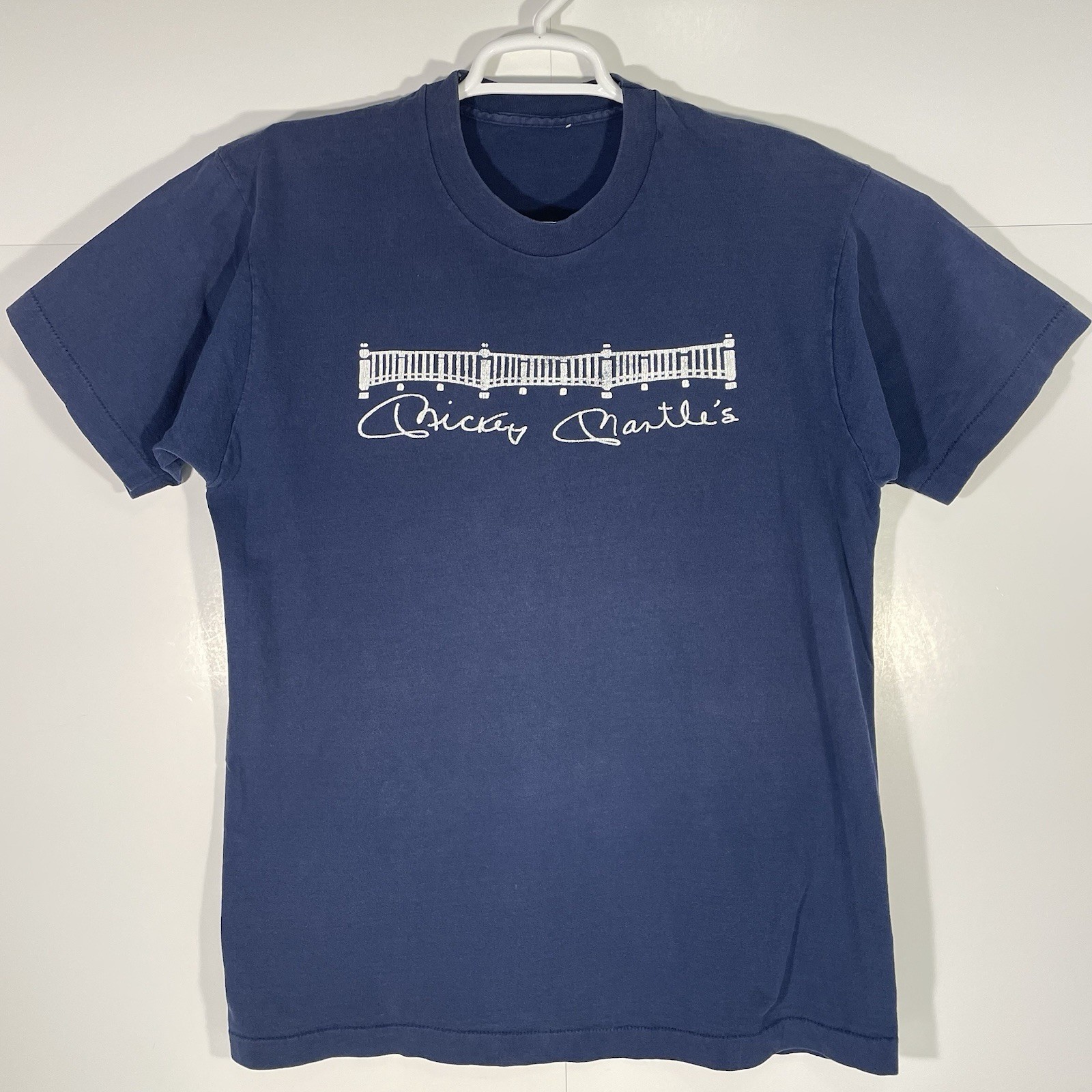VTG Mickey Mantle T-Shirt Mens Large Blue New York Yankees MLB Baseball Food Y2K