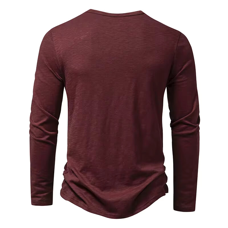Men’s Shirt Cotton Henley Neck T-Shirts Long Sleeve Casual Button Plain 25% OFF