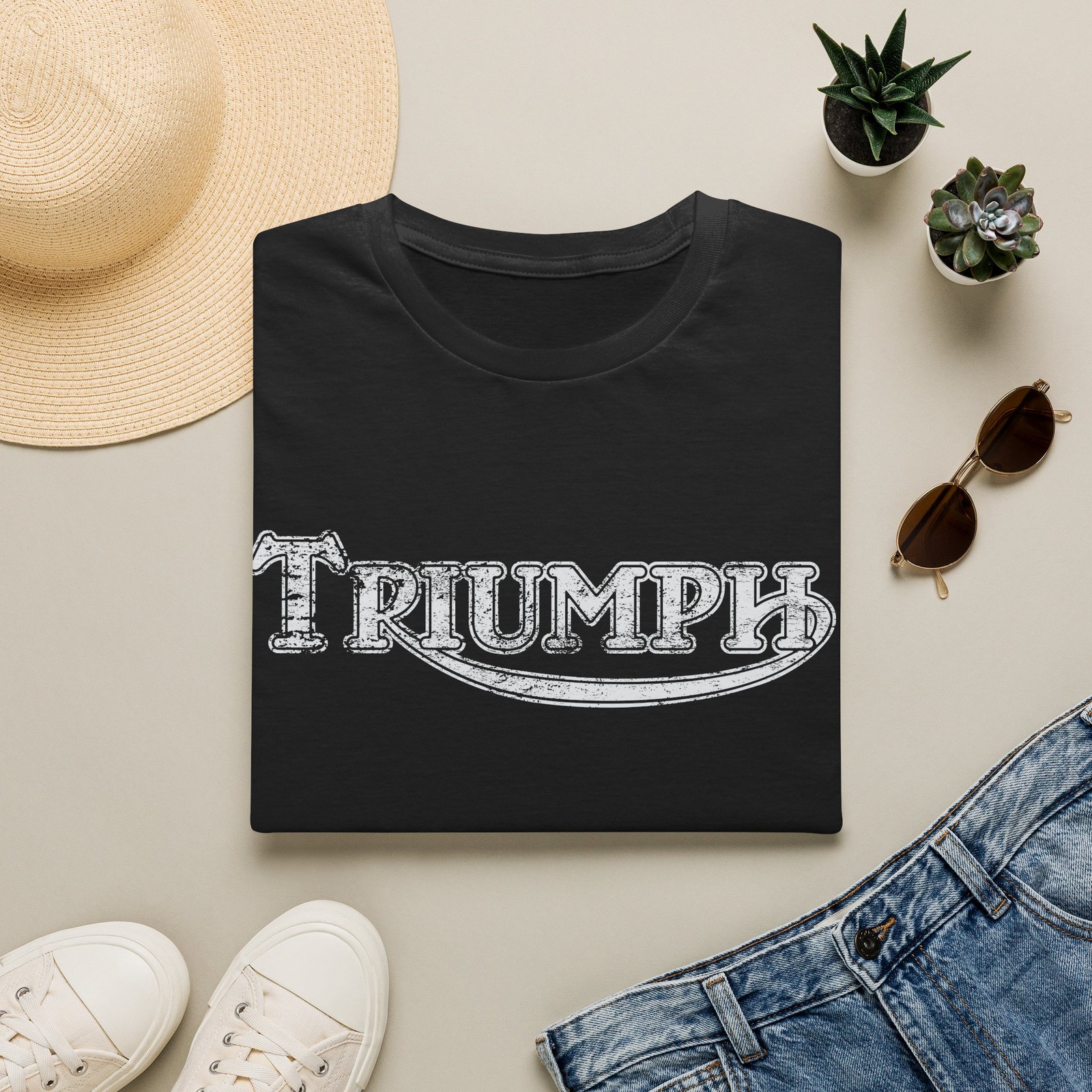 Triumph Motorcycles distressed vintage logo Tee Retro British bike cafe racer