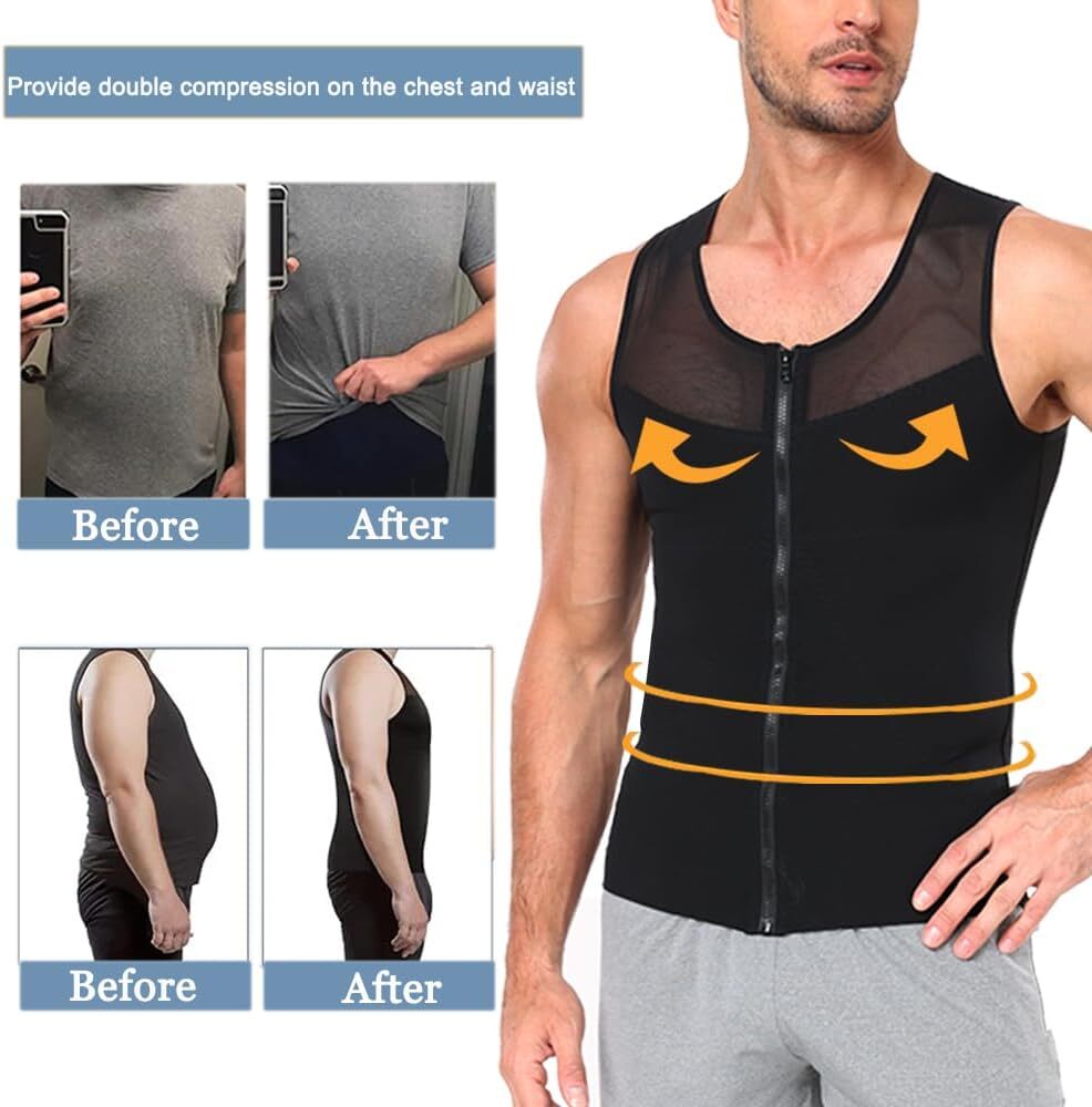 Men Compression Vest Post-Surgical Gynecomastia Shirt Body Shaper Tummy Control