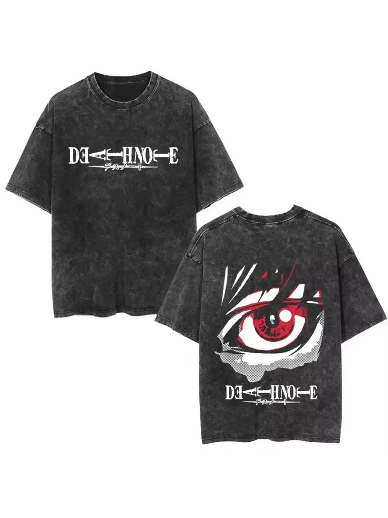 Red Eye Graphic T-Shirt Vintage Washed Anime Style Streetwear Tee