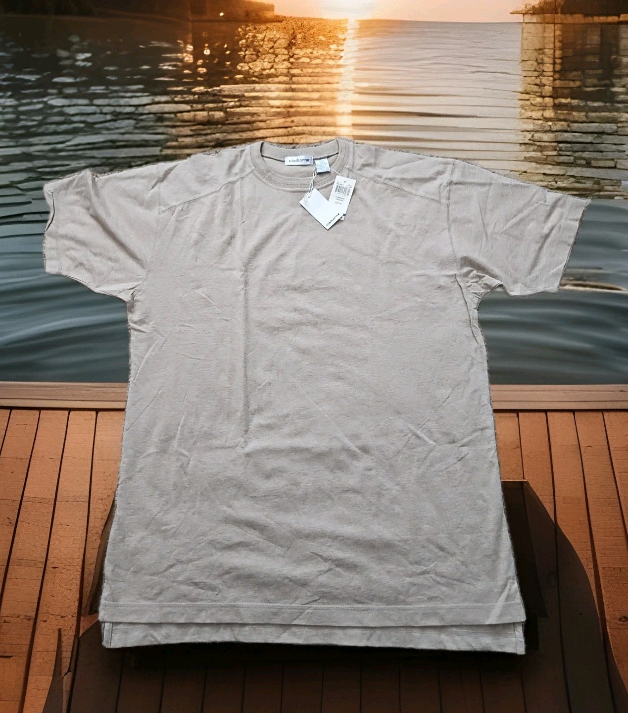 Vtg Claiborne T-Shirt Men’s XLarge Neutral SAND 100% Cotton Pullover Y2K NWT