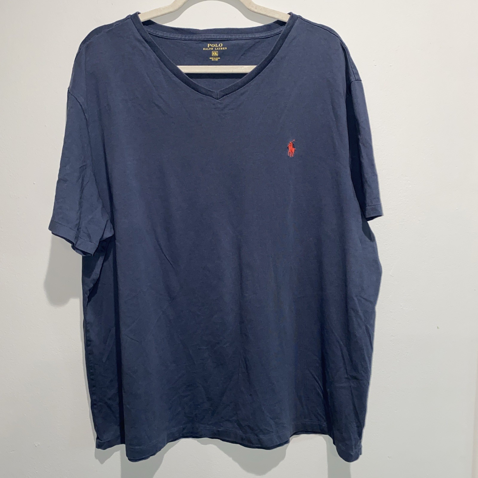 Polo Ralph Lauren Tagless Tee Shirt Mens XXL Blue V Neck Pony Logo Cotton Tee