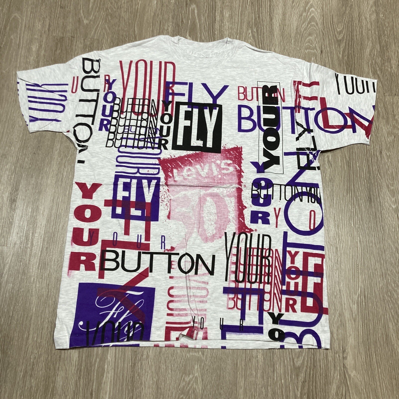 Levis Shirt XL 90s 00s Y2k 501 Button Your Fly Western Cowboy Mega Print AOP Tee