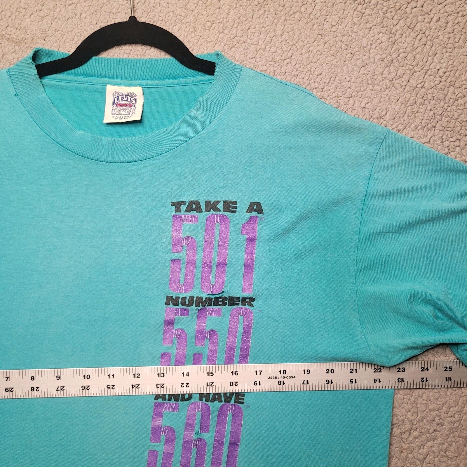 Vintage Levi’s T-Shirt Large Blue Teal Single Stitch Take A Number 501 1993 USA