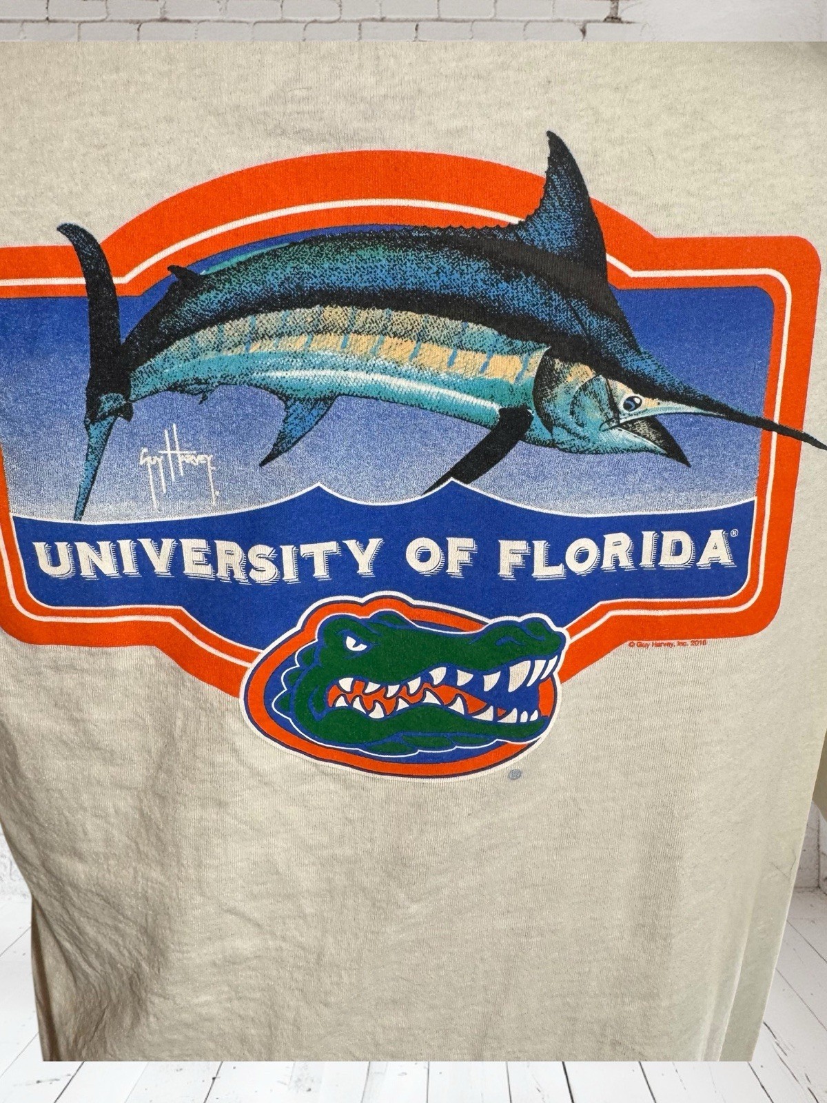 Guy Harvey University of Florida Gators White T-shirt Sz XL Black Marlin 2016