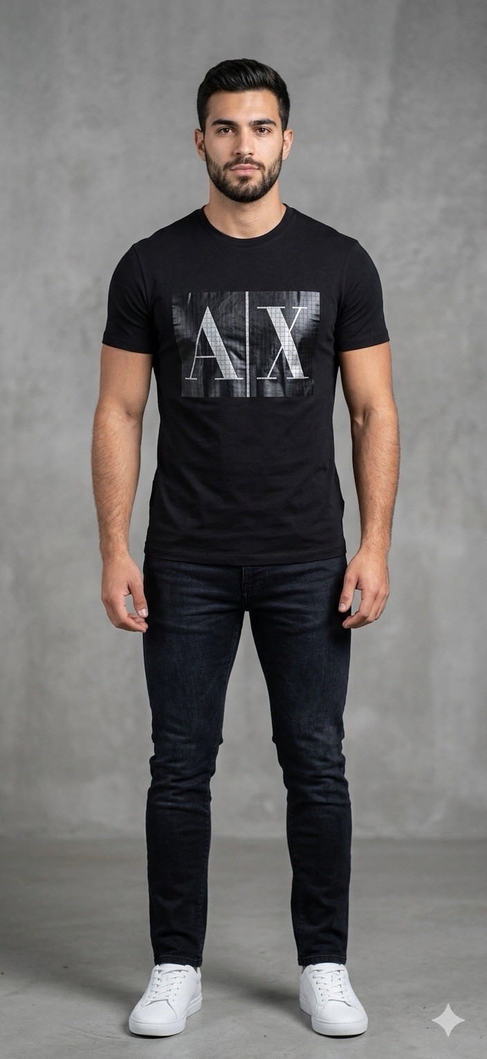 $50 ARMANI EXCHANGE Black BOX LOGO Short Sleeve Slim Fit Designer T-shirt NWT
