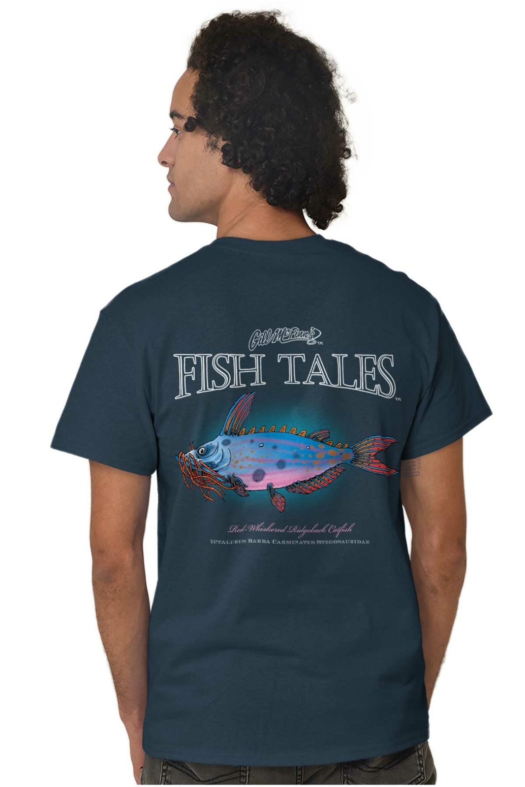 Gill McFinns Funny Catfish Outdoor Fishing Womens or Mens Crewneck T Shirt Tee