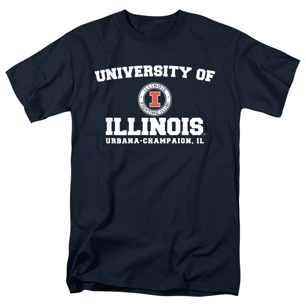 University of Illinois Adult T-Shirt Circle Logo, Navy, S-5XL