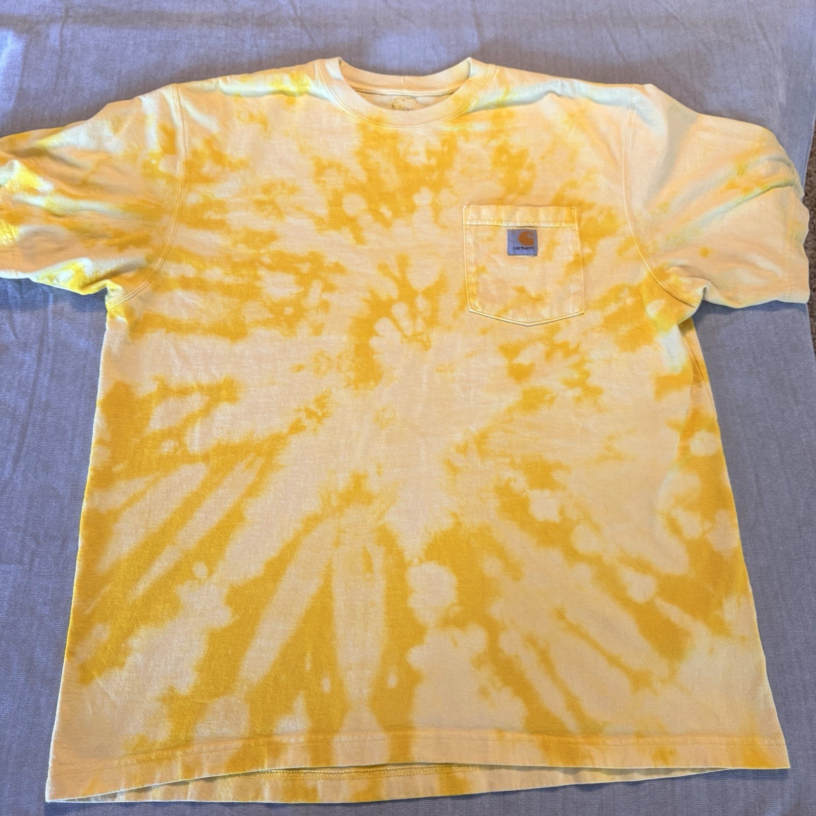 Carhartt Tie Dye Pocket T Shirt Yellow White Workwear Men’s Large USA Style