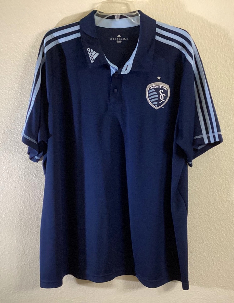 Adidas Climalite Man’s 2XL Shirt Kansas City Sporting Emblem Blue Short Sleeves