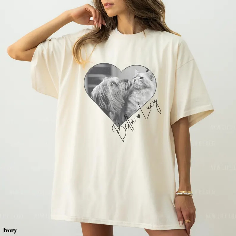 Custom Pet Photo Dog Portrait Comfort Tee Personalized Pet Lover