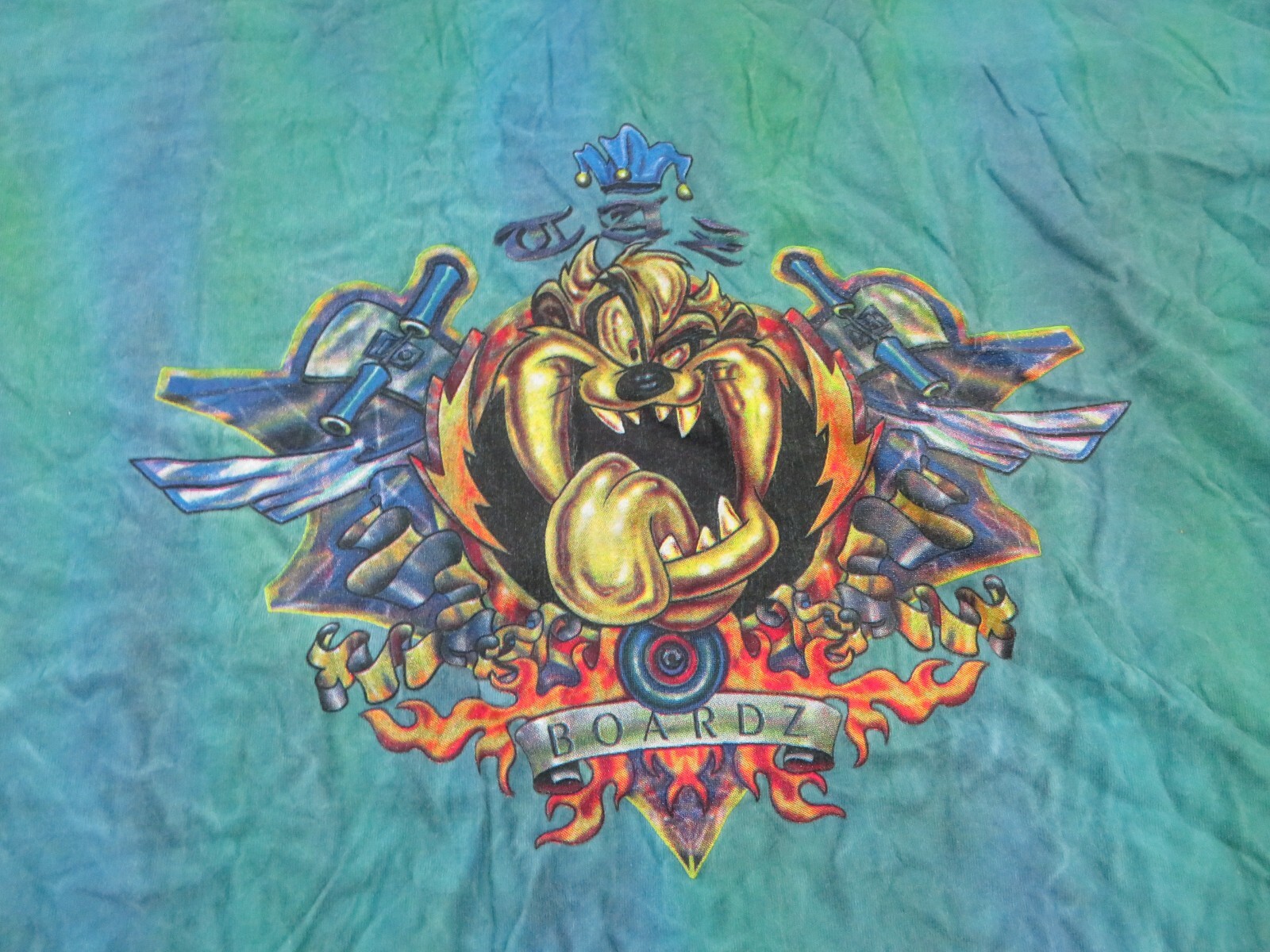 Vintage 90s Taz Tie Dye T Shirt Mens 2XL Made In USA Looney Tunes Skate Flames