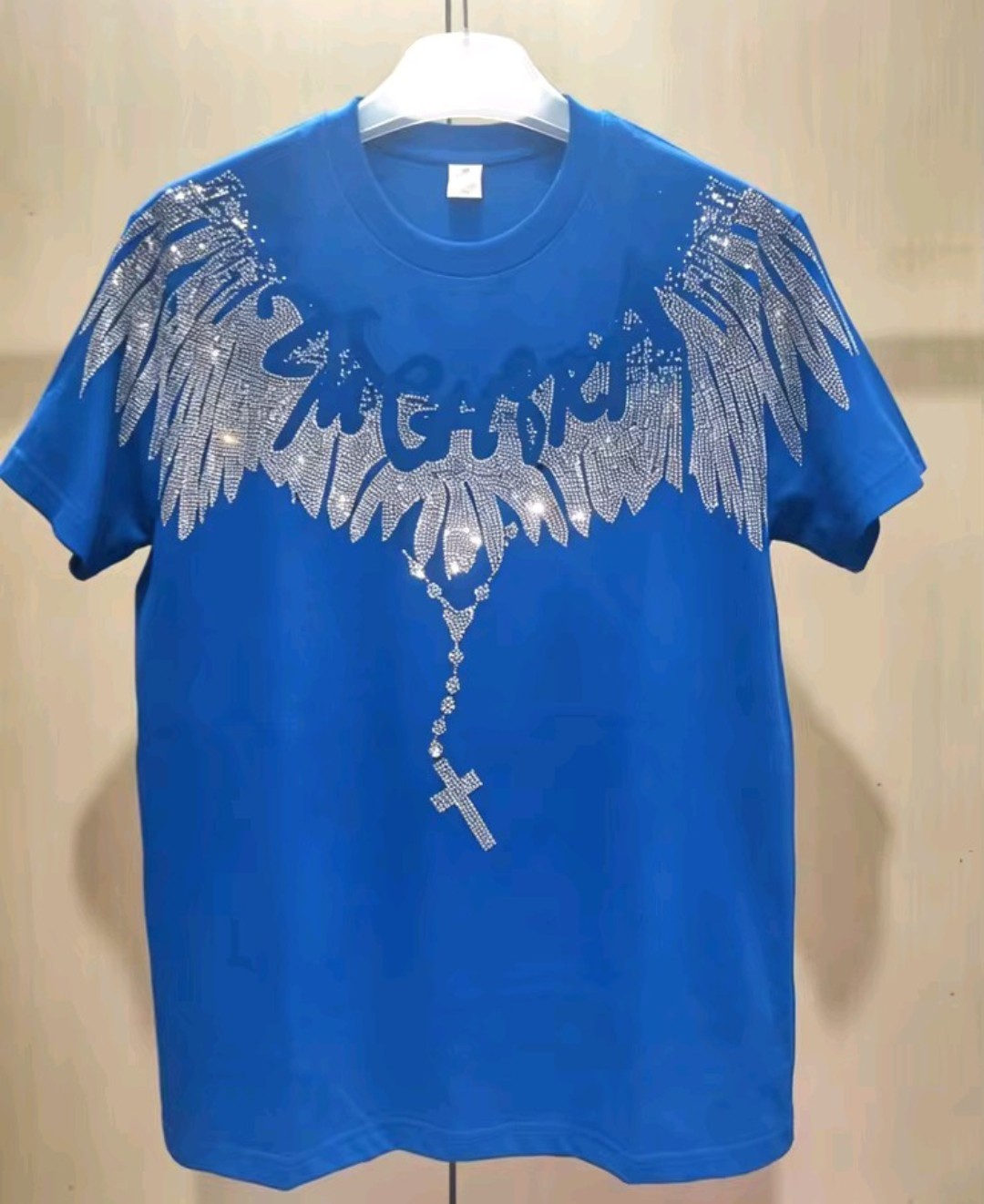 New Men Luxury Diamond Wings Rhinestones Fashion T-Shirt High Quality