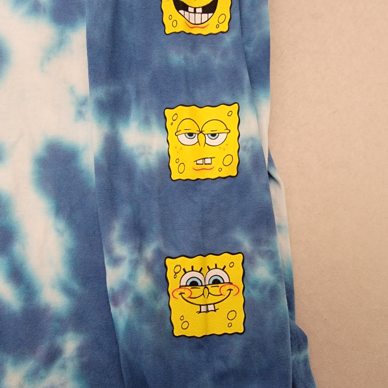 NICKELODEON SPONGEBOB TIE DYE T SHIRT MENS Large L BLUE WHITE LONG SLEEVE NWT