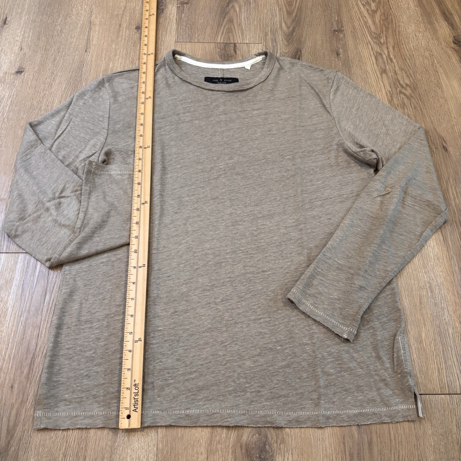 Rag & Bone Men’s Owen 100% Linen Long Sleeve Knit Crewneck Shirt Light Brown M