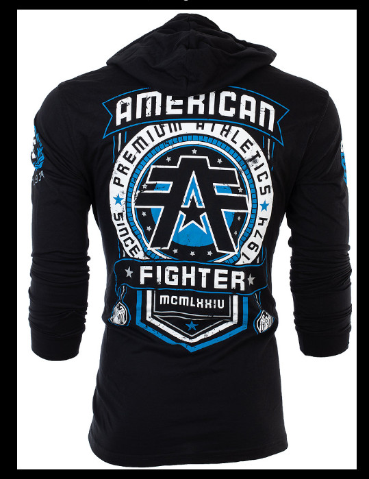 AMERICAN FIGHTER Black Blue White BROCKPORT Long Sleeve Hoodie T-shirt NWT