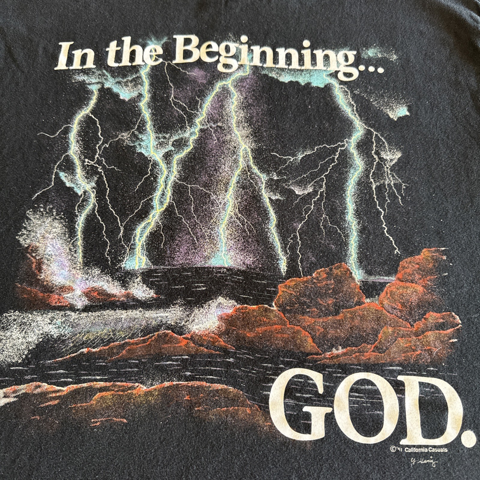 Vintage Jesus T Shirt In The Beginning God California Casuals Single 90s XL