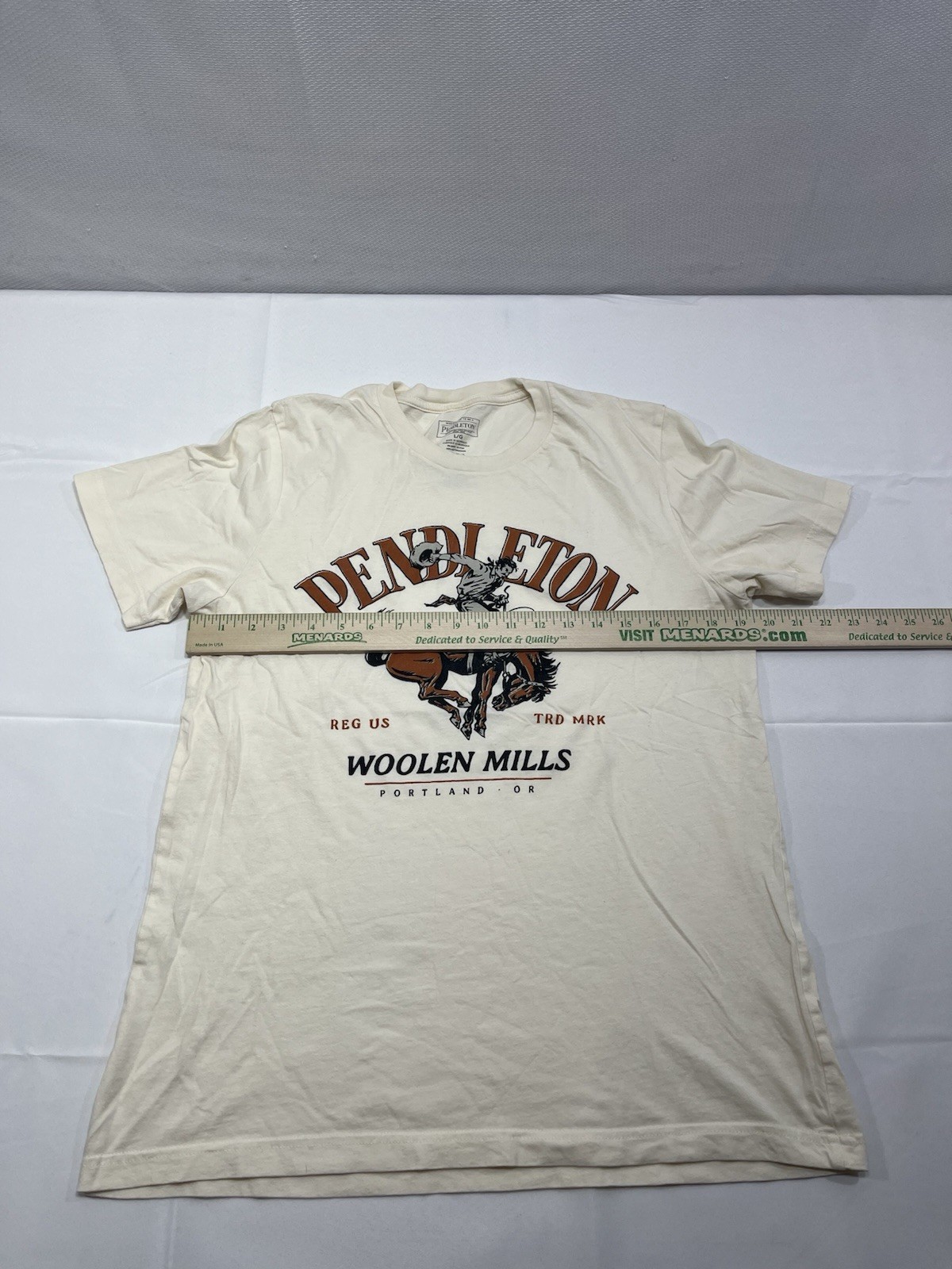 Pendleton Woolen Mills Shirt Mens Large Ivory Cowboy Bronco Rodeo Horse T-Shirt