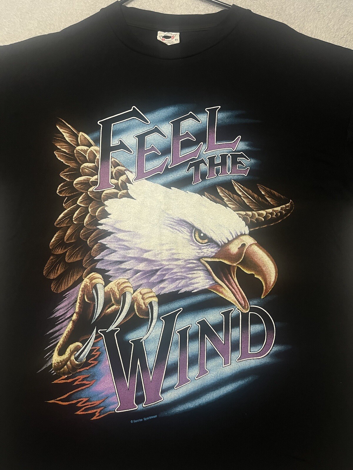 Vintage 90s American Thunder “Feel The Wind” Eagle T-Shirt XL RARE.