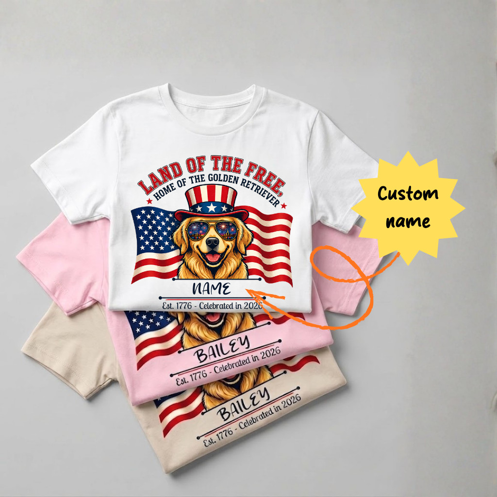 Custom Dog Name 4th of July Shirt Golden Retriever USA 250th Anniversary T-Shirt