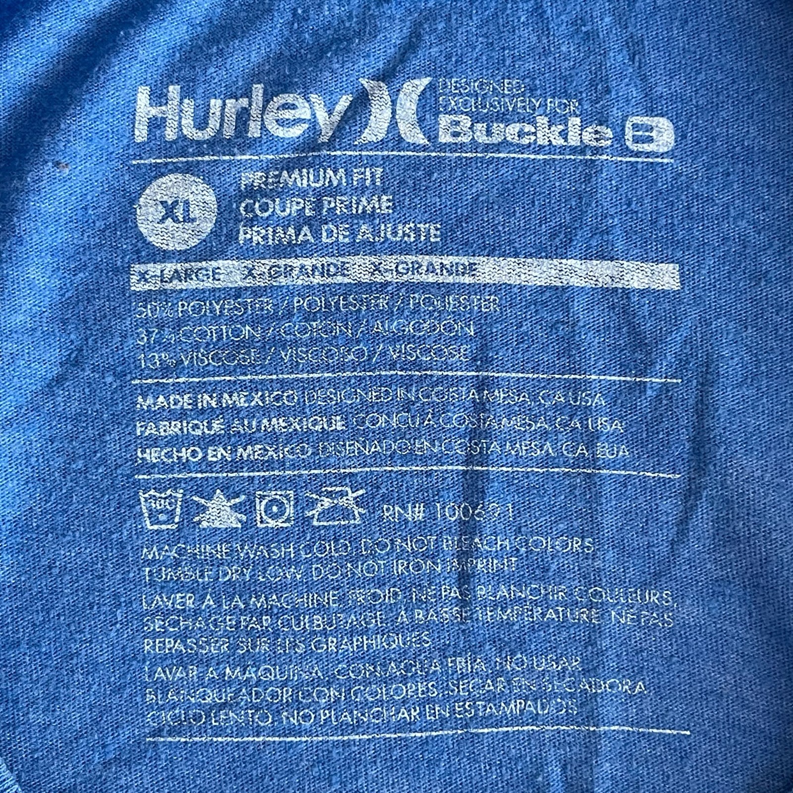 Hurley x Buckle Men’s Blue World Wide Beach Surf Skater Graphic T-Shirt Size XL