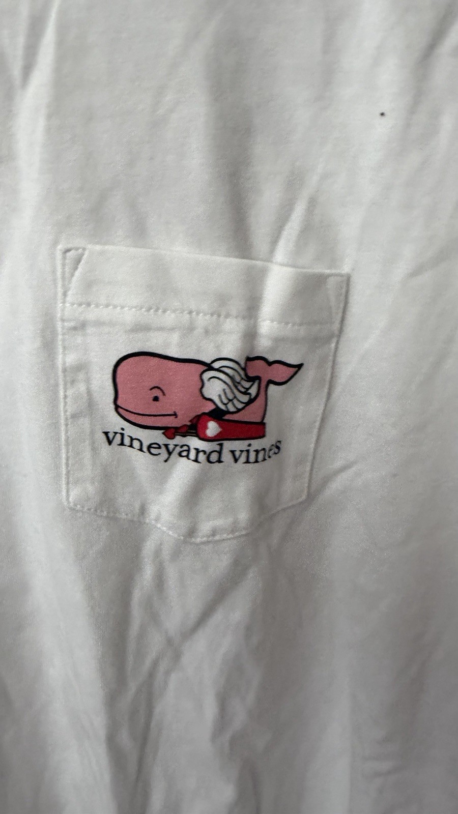 Vineyard Vines Valentine’s Day White S Cotton Long Sleeve Pocket Whale Tee