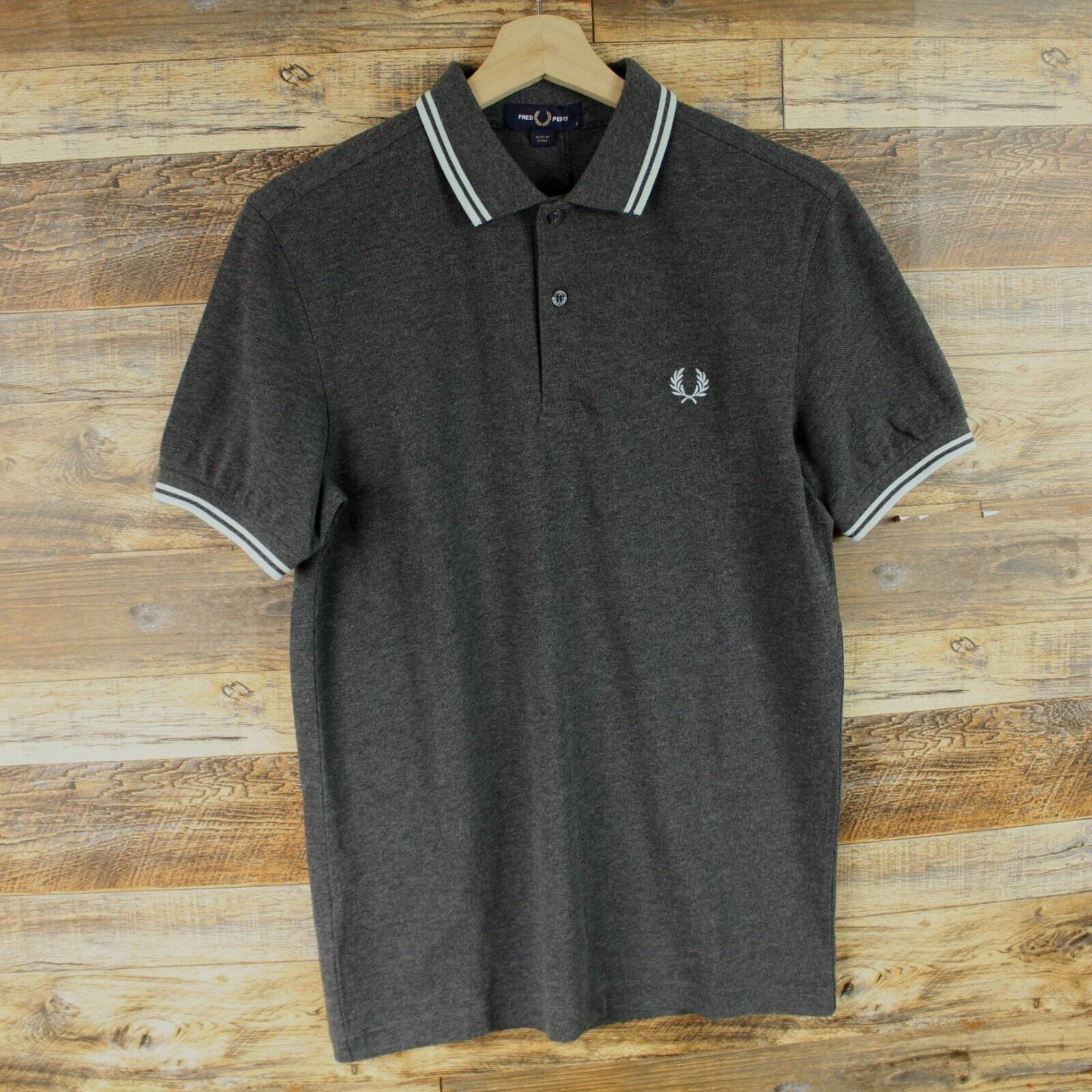New Fred Perry Polo Shirt Mens Size S Gray Twin Tipped Cotton Short Sleeves