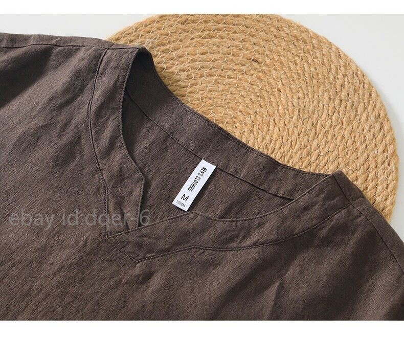Mens Chinese Hanfu Casual Short Sleeved 100% Linen T-shirt Thin Shirt Retro Top