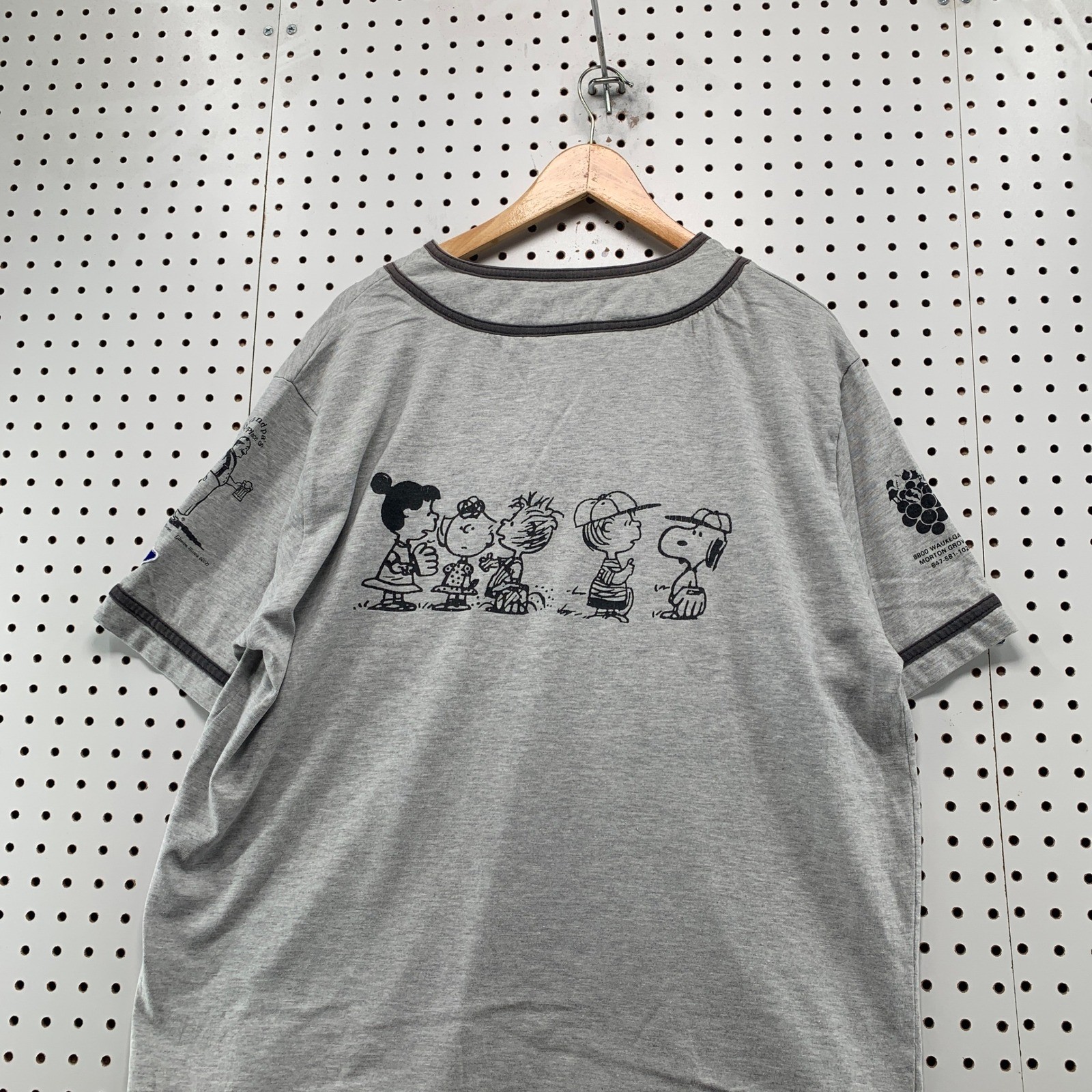 Vintage Rawlings Peanuts Baseball Jersey Mens XL Grey 90s Snoopy Charlie Brown