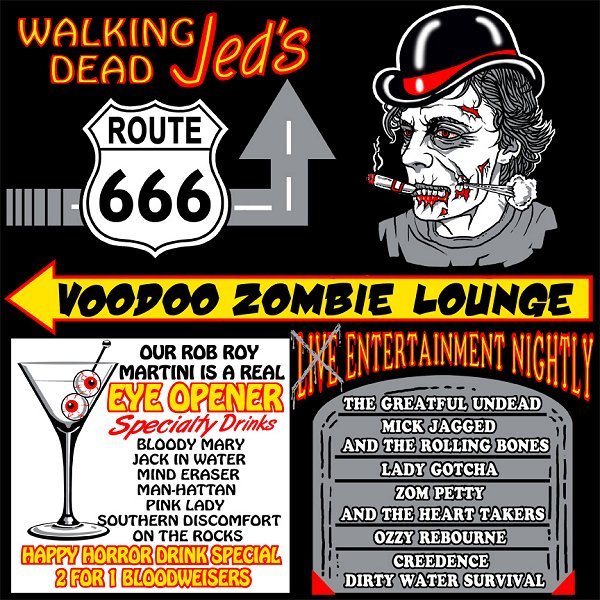 HUMOROUS FUNNY WALKING DEAD JEDS RT 666 VOODOO ZOMBIE LOUNGE SKULL T-SHIRT ZB4