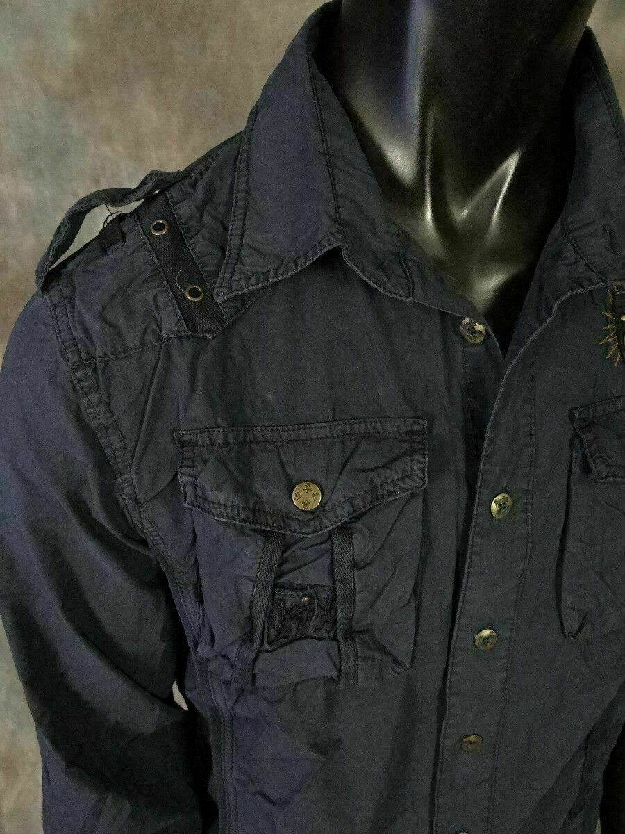 Mens Safari Button Shirt Pleated Pockets Studded Accents with Pin-Up Sleeves